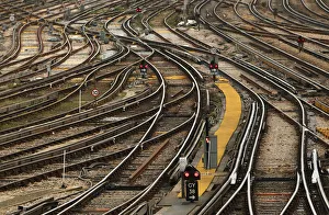 The signals are seen on red at Clapham Junction train station in London The signals are seen on red at Clapham Junction train station in London