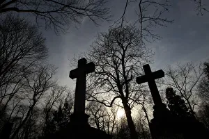 Silhouetted crosses are seen at Powazki cemetery in Warsaw Silhouetted crosses are seen at Powazki cemetery in Warsaw