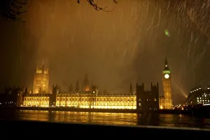 Snow falls over the Houses of Parliament in London Snow falls over the Houses of Parliament in London