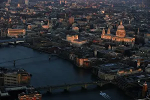 St Pauls cathedral is lit by the early morning sun in an aerial view taken from The St Pauls cathedral is lit by the early morning sun in an aerial view taken from The