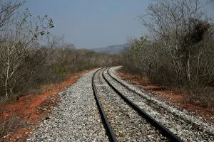 Images Dated 24th August 2019: Train tracks that link Santa Cruz and Corumba, Brazil are seen in an area where wildfires
