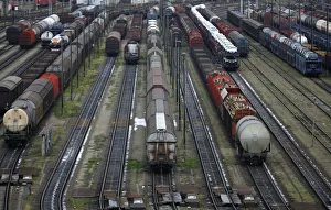 Trains are parked at the cargo rail station in Neuseddin Trains are parked at the cargo rail station in Neuseddin