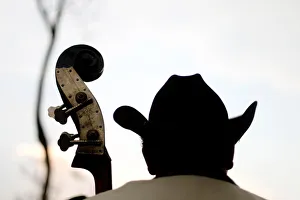 The tuning machines of a double bass are seen as a man in a hat performs at Garibaldi The tuning machines of a double bass are seen as a man in a hat performs at Garibaldi