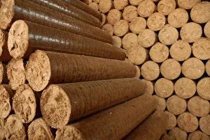 A view of logs made from the sawdust collected from the mills that cut Amazon trees A view of logs made from the sawdust collected from the mills that cut Amazon trees