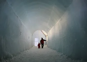 Visitors walk past huge ice sculptures at Chitose-Lake Shikotsu Ice Festival in Chitose Visitors walk past huge ice sculptures at Chitose-Lake Shikotsu Ice Festival in Chitose