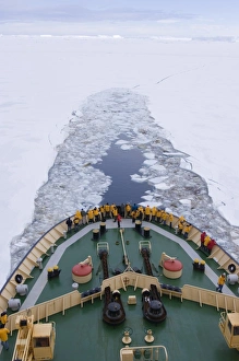 Print of Icebreaker Breaking Through Pack Ice in Antarctica