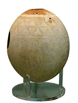 Decorated Ostrich egg dating to around 600 BC used as water container and fou decorated Decorated Ostrich egg dating to around 600 BC used as water container and fou decorated