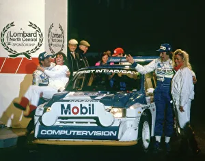 1986 RAC Rally. Metro 6R4 Tony Pond celebrating at finish with co-driver Rob Arthur 1986 RAC Rally. Metro 6R4 Tony Pond celebrating at finish with co-driver Rob Arthur