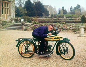 Spike Milligan on 1920 Wooler motorcycle Spike Milligan on 1920 Wooler motorcycle