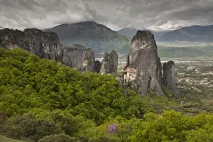 World Heritage Site Greece Prints: View of ancient monastery, on conglomerate pinnacles and cliffs
