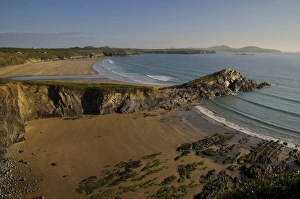 Pembrokeshire Coastline Prints: View of coastline with beach and cliffs, St. Davids Head, Pembrokeshire, Wales, May