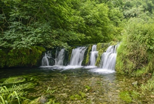 Derbyshire Countryside Views Prints: View of waterfall over limestone rocks