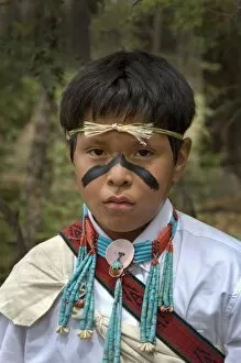 Angel Wynn Collection: 10 year old Hopi boy, Clay Kewanwytewa, dressed in traditional yucca headband, turquoise