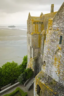 Abbey walls and bay, Mont Saint-Michel monastery, Normandy, France Abbey walls and bay, Mont Saint-Michel monastery, Normandy, France