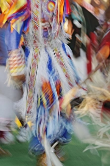 Abstract motion view of colorfully dressed Native American Indian dance, Montana Abstract motion view of colorfully dressed Native American Indian dance, Montana