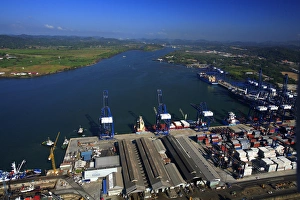 aerial image of Balboa Harbor and container terminal. Panama Canal Zone, Panama City aerial image of Balboa Harbor and container terminal. Panama Canal Zone, Panama City