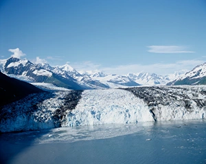 Aerial view of Harvard Glacier as it flows out of the Chugach Mountains into College Aerial view of Harvard Glacier as it flows out of the Chugach Mountains into College