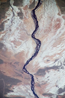 Aerial view of river going through the desert in North Chile Aerial view of river going through the desert in North Chile