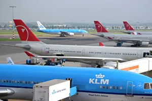 Airplanes at Schiphol Airport in Amsterdam, Netherlands Airplanes at Schiphol Airport in Amsterdam, Netherlands