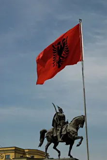 Albania, Tirana, Skanderbeg statue in Scanderbeg square Albania, Tirana, Skanderbeg statue in Scanderbeg square