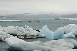Amphibious Vehicle in Jokulsarlon glacial lagoon, South coast, Iceland Amphibious Vehicle in Jokulsarlon glacial lagoon, South coast, Iceland