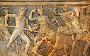 Ancient Roman Hunt Sculpture Burial Box Details Capitoline Museum Rome Italy Resubmit--In Ancient Roman Hunt Sculpture Burial Box Details Capitoline Museum Rome Italy Resubmit--In