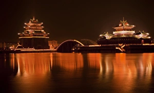 Ancient Temple Night Reflection Bridge Jinming Lake Kaifeng China Kaifeng was the Ancient Temple Night Reflection Bridge Jinming Lake Kaifeng China Kaifeng was the