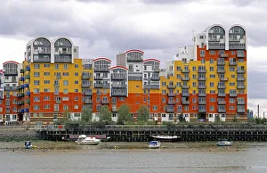Apartment housing along the Thames River in London, England Apartment housing along the Thames River in London, England