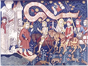 Arrival of Joan of Arc at Chinon, 1428. From a tapestry. FRANCE Arrival of Joan of Arc at Chinon, 1428. From a tapestry. FRANCE