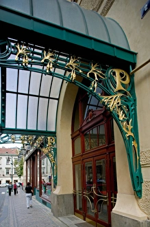Art Nouveau ornamentation on exterior of Municipal House (theater), Prague, Czech Art Nouveau ornamentation on exterior of Municipal House (theater), Prague, Czech