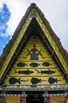 Detail art work in an old bai, a chiefs house on the Island of Babeldoab, Palau Detail art work in an old bai, a chiefs house on the Island of Babeldoab, Palau