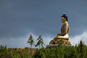 Asia, Bhutan. Thimpu. The Buddha Dordenma statue, bronze and gilded in gold, is the Asia, Bhutan. Thimpu. The Buddha Dordenma statue, bronze and gilded in gold, is the