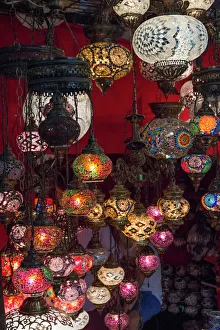 Asia, Turkey, Istanbul. Lighting store, featuring mosaic glass lamps in the Grand Bazaar (Turkish) Asia, Turkey, Istanbul. Lighting store, featuring mosaic glass lamps in the Grand Bazaar (Turkish)