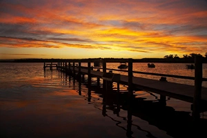 Australia, New South Wales, Shoalhaven, Sunset over Jetty, St Georges Basin Australia, New South Wales, Shoalhaven, Sunset over Jetty, St Georges Basin