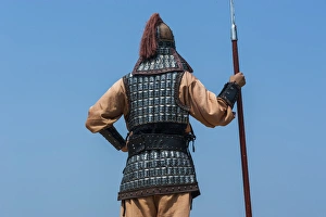 Backside of traditional dressed guard at Gongsanseong castle, Gongju, South Chungcheong Province Backside of traditional dressed guard at Gongsanseong castle, Gongju, South Chungcheong Province