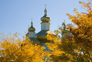 BALTIMORE, MARYLAND. USA. Domes of St. Michael Ukranian Orthodox Church rise above trees BALTIMORE, MARYLAND. USA. Domes of St. Michael Ukranian Orthodox Church rise above trees
