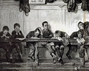 Bank of punished in a school. Engraving, 1884 Bank of punished in a school. Engraving, 1884