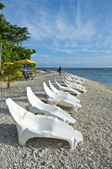 Beach chairs lining up at Hideaway island near Port Vila, Island of Efate, Vanuatu Beach chairs lining up at Hideaway island near Port Vila, Island of Efate, Vanuatu