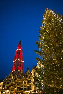 Belgium, Antwerp, Groenplaats, Onze-Lieve-Vrouwekathedraal cathedral, winter, dusk Belgium, Antwerp, Groenplaats, Onze-Lieve-Vrouwekathedraal cathedral, winter, dusk