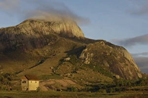 Betsileo village at dawn near Ambalavao town. South-central highlands of MADAGASCAR Betsileo village at dawn near Ambalavao town. South-central highlands of MADAGASCAR