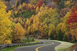 Blue Ridge Parkway winding through southern Appalachian Mountains in autumn, near Blue Ridge Parkway winding through southern Appalachian Mountains in autumn, near