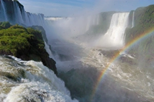 Brazil, Foz do Iguacu Falls - looking into the Devils Throat in the state Brazil, Foz do Iguacu Falls - looking into the Devils Throat in the state