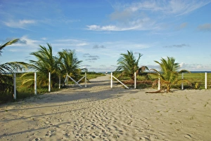 Brazil, Pernambuco, Ilha de Itamaraca, sand yard towards the ocean Brazil, Pernambuco, Ilha de Itamaraca, sand yard towards the ocean
