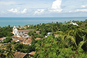 Brazil, Pernambuco, Recife, Olinda, colonial churches by the turquoise ocean Brazil, Pernambuco, Recife, Olinda, colonial churches by the turquoise ocean