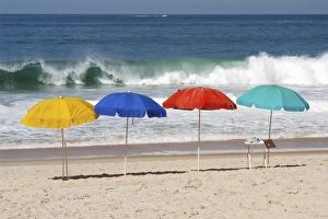 Brazil, Rio de Janeiro- Sao Conrado beach - beach umbrellas Brazil, Rio de Janeiro- Sao Conrado beach - beach umbrellas