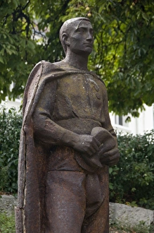 Bulgaria, Port city of Vidin. Europe Square, statue in pedestrian walkway area & Bulgaria, Port city of Vidin. Europe Square, statue in pedestrian walkway area &