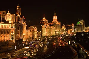 The Bund, Old Part of Shanghai, At Night with Cars etc The Bund, Old Part of Shanghai, At Night with Cars etc