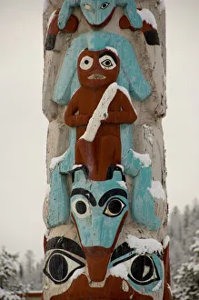 Canada, Alberta, Jasper. Snow covered totem pole Canada, Alberta, Jasper. Snow covered totem pole