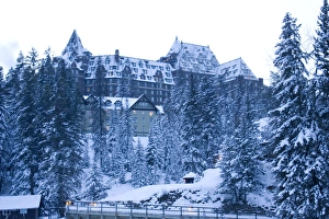 Canada, Banff, Banff Springs Hotel from Spray River Trail Canada, Banff, Banff Springs Hotel from Spray River Trail