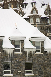 Canada, Banff, Detail of snowy roofline of Banff Springs Hotel Canada, Banff, Detail of snowy roofline of Banff Springs Hotel